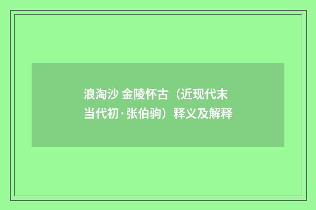 浪淘沙 金陵怀古（近现代末当代初·张伯驹）释义及解释