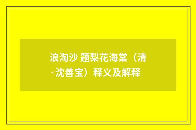 浪淘沙 题梨花海棠（清·沈善宝）释义及解释