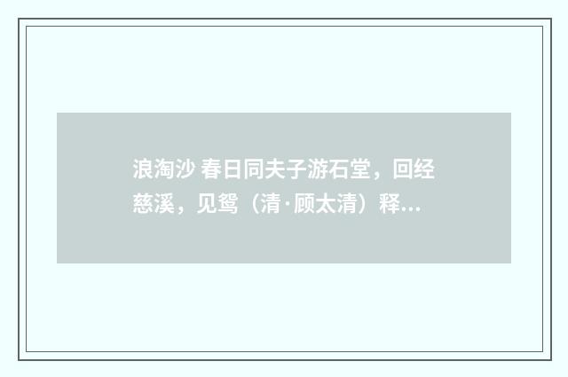 浪淘沙 春日同夫子游石堂，回经慈溪，见鸳（清·顾太清）释义及解释