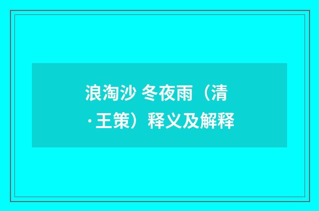 浪淘沙 冬夜雨（清·王策）释义及解释