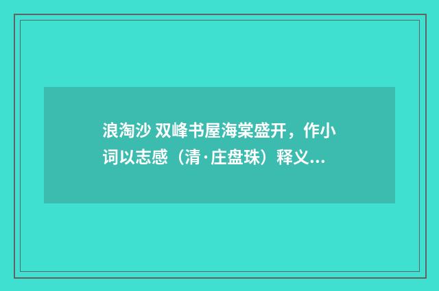 浪淘沙 双峰书屋海棠盛开，作小词以志感（清·庄盘珠）释义及解释