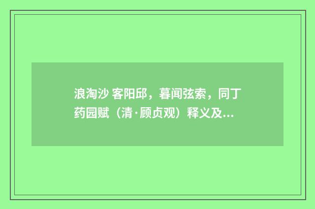 浪淘沙 客阳邱，暮闻弦索，同丁药园赋（清·顾贞观）释义及解释