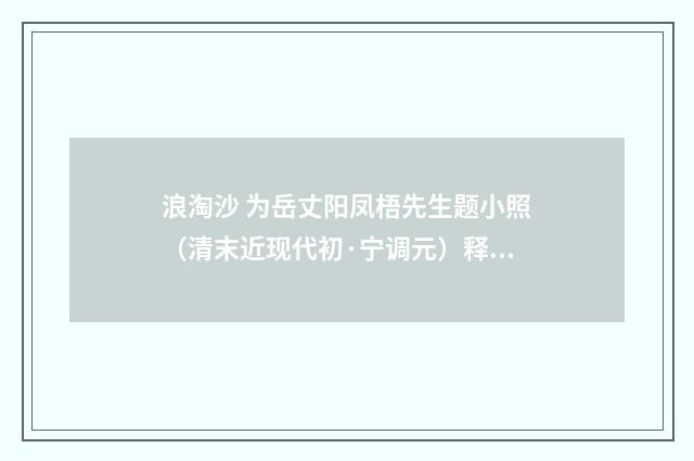 浪淘沙 为岳丈阳凤梧先生题小照（清末近现代初·宁调元）释义及解释