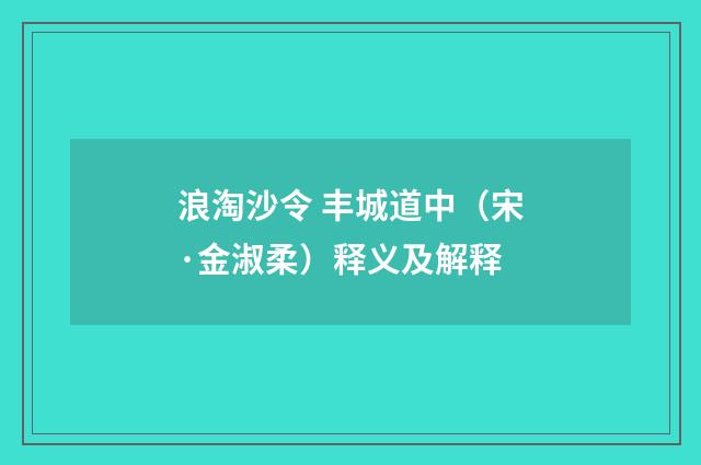 浪淘沙令 丰城道中（宋·金淑柔）释义及解释