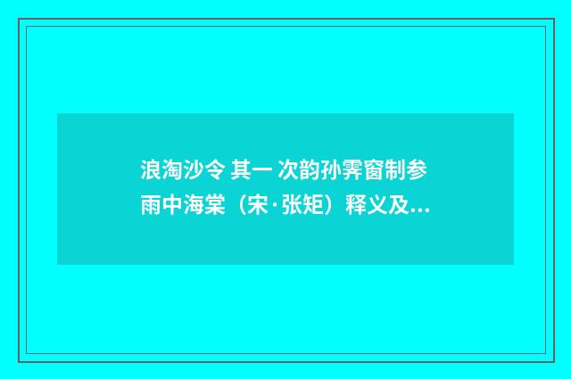 浪淘沙令 其一 次韵孙霁窗制参雨中海棠（宋·张矩）释义及解释