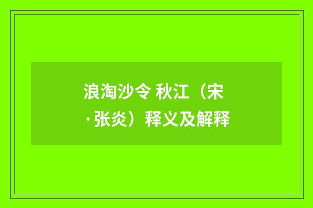 浪淘沙令 秋江（宋·张炎）释义及解释