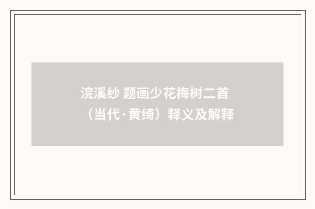 浣溪纱 题画少花梅树二首（当代·黄绮）释义及解释