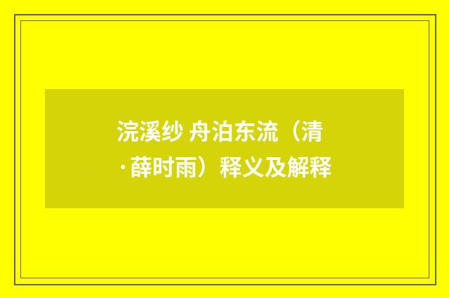 浣溪纱 舟泊东流（清·薛时雨）释义及解释
