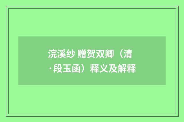 浣溪纱 赠贺双卿（清·段玉函）释义及解释