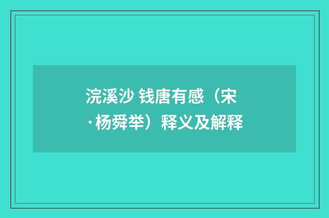 浣溪沙 钱唐有感（宋·杨舜举）释义及解释