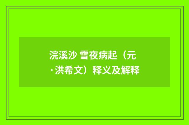浣溪沙 雪夜病起（元·洪希文）释义及解释