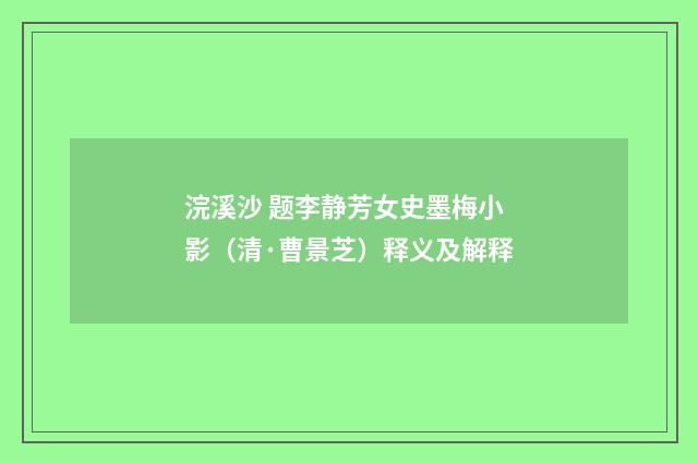 浣溪沙 题李静芳女史墨梅小影（清·曹景芝）释义及解释