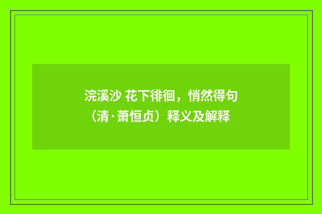 浣溪沙 花下徘徊，悄然得句（清·萧恒贞）释义及解释