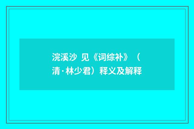 浣溪沙 见《词综补》（清·林少君）释义及解释