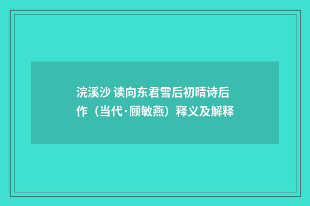 浣溪沙 读向东君雪后初晴诗后作（当代·顾敏燕）释义及解释