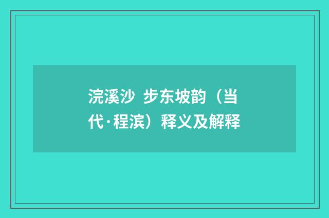 浣溪沙 步东坡韵（当代·程滨）释义及解释