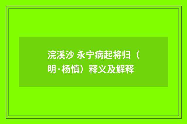 浣溪沙 永宁病起将归（明·杨慎）释义及解释