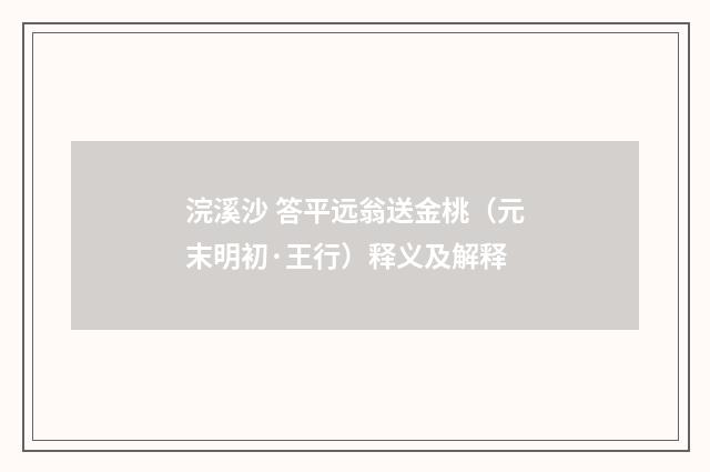 浣溪沙 答平远翁送金桃（元末明初·王行）释义及解释