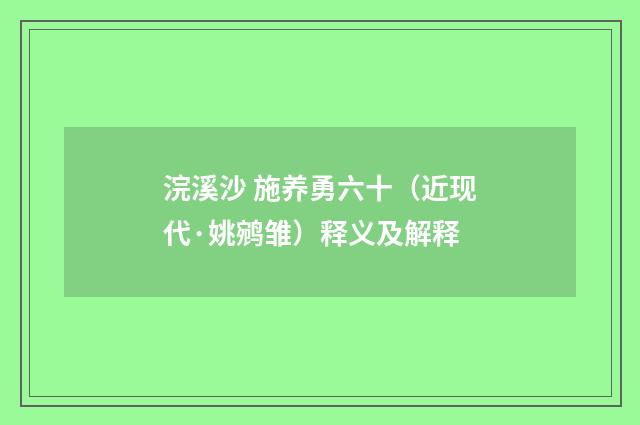 浣溪沙 施养勇六十（近现代·姚鹓雏）释义及解释