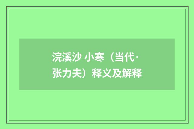 浣溪沙 小寒（当代·张力夫）释义及解释