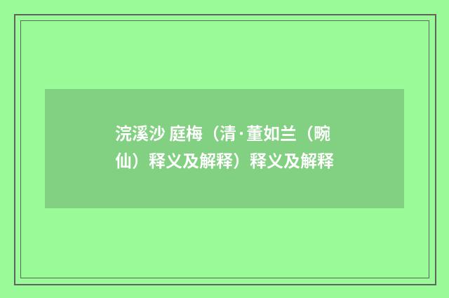 浣溪沙 庭梅（清·董如兰（畹仙）释义及解释）释义及解释