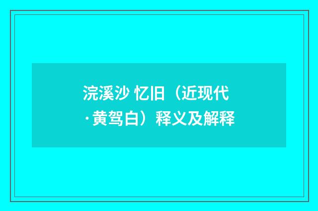 浣溪沙 忆旧（近现代·黄驾白）释义及解释