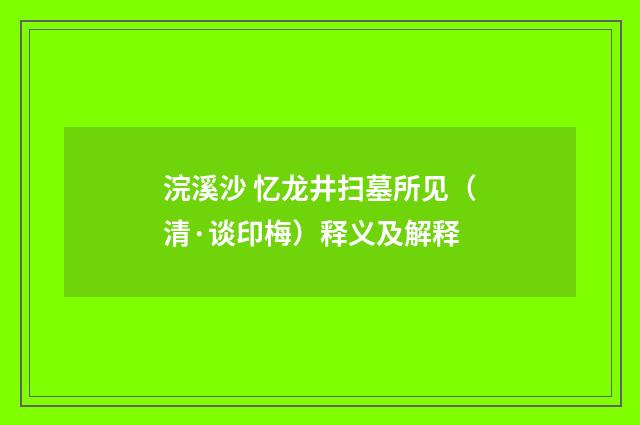 浣溪沙 忆龙井扫墓所见（清·谈印梅）释义及解释