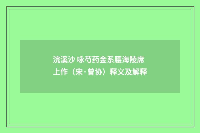 浣溪沙 咏芍药金系腰海陵席上作（宋·曾协）释义及解释