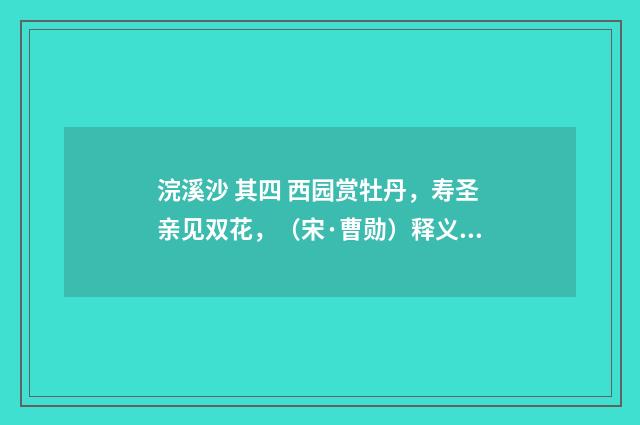 浣溪沙 其四 西园赏牡丹，寿圣亲见双花，（宋·曹勋）释义及解释
