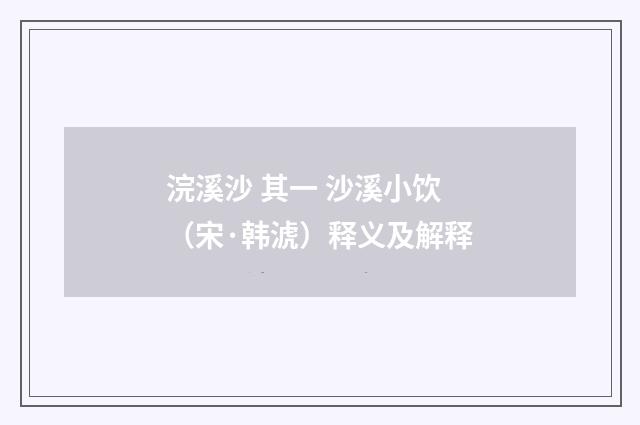 浣溪沙 其一 沙溪小饮（宋·韩淲）释义及解释