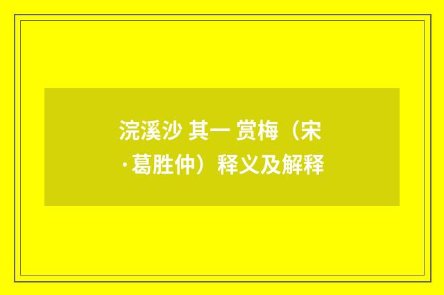 浣溪沙 其一 赏梅（宋·葛胜仲）释义及解释
