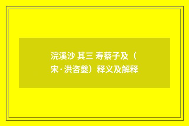 浣溪沙 其三 寿蔡子及（宋·洪咨夔）释义及解释