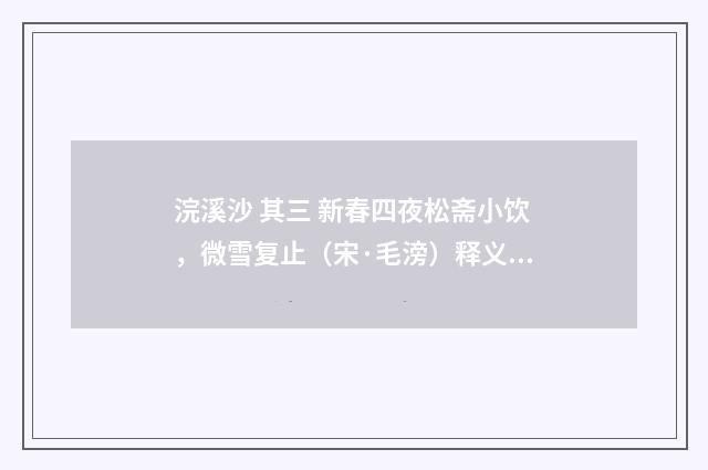 浣溪沙 其三 新春四夜松斋小饮，微雪复止（宋·毛滂）释义及解释