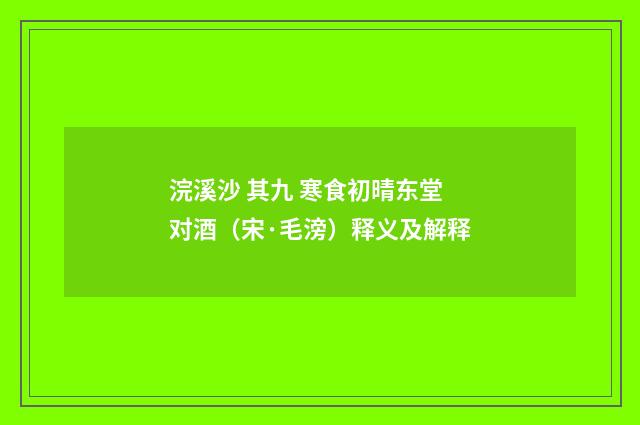 浣溪沙 其九 寒食初晴东堂对酒（宋·毛滂）释义及解释