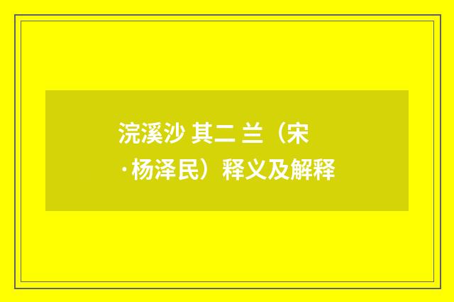 浣溪沙 其二 兰（宋·杨泽民）释义及解释