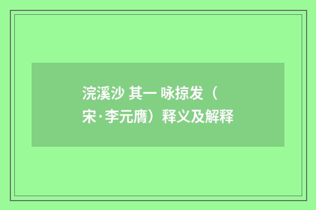 浣溪沙 其一 咏掠发（宋·李元膺）释义及解释