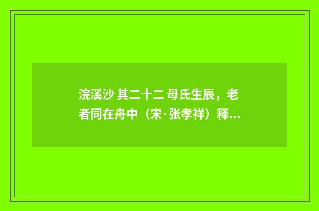 浣溪沙 其二十二 母氏生辰，老者同在舟中（宋·张孝祥）释义及解释