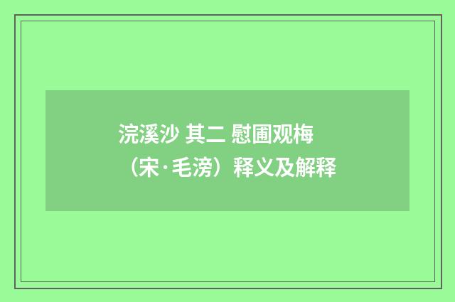 浣溪沙 其二 慰圃观梅（宋·毛滂）释义及解释