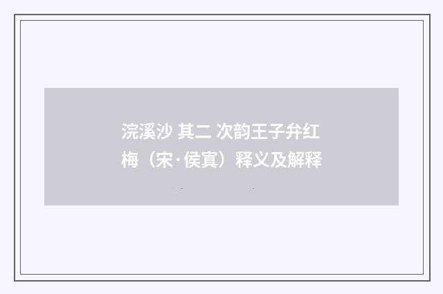 浣溪沙 其二 次韵王子弁红梅（宋·侯寘）释义及解释