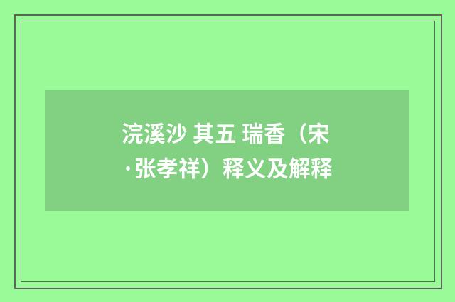 浣溪沙 其五 瑞香（宋·张孝祥）释义及解释