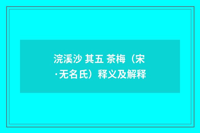 浣溪沙 其五 茶梅（宋·无名氏）释义及解释