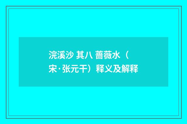 浣溪沙 其八 蔷薇水（宋·张元干）释义及解释
