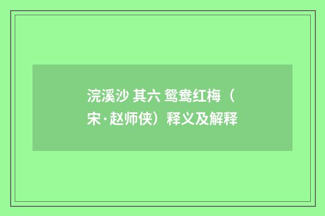 浣溪沙 其六 鸳鸯红梅（宋·赵师侠）释义及解释