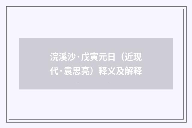 浣溪沙·戊寅元日（近现代·袁思亮）释义及解释