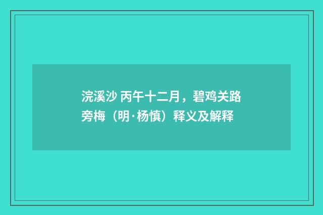 浣溪沙 丙午十二月，碧鸡关路旁梅（明·杨慎）释义及解释