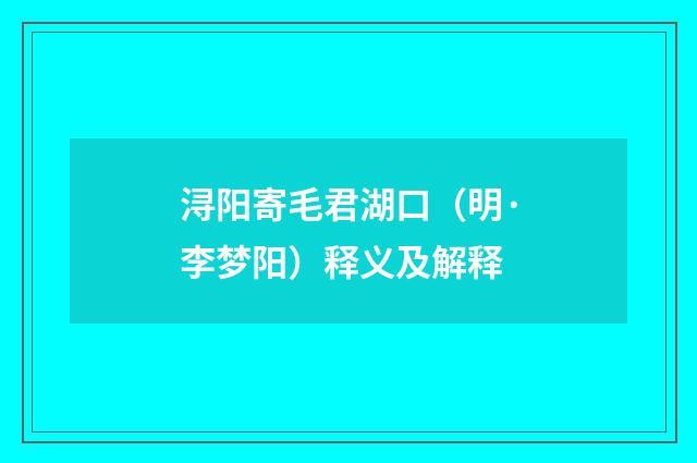 浔阳寄毛君湖口（明·李梦阳）释义及解释