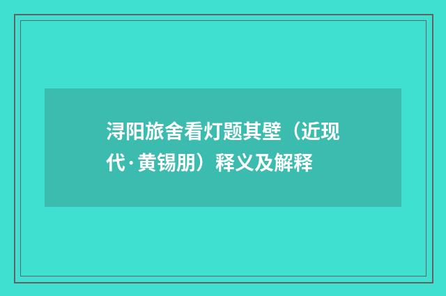 浔阳旅舍看灯题其壁（近现代·黄锡朋）释义及解释