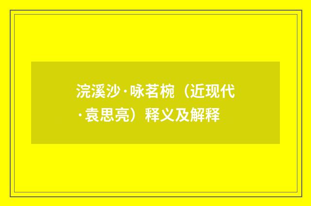 浣溪沙·咏茗椀（近现代·袁思亮）释义及解释