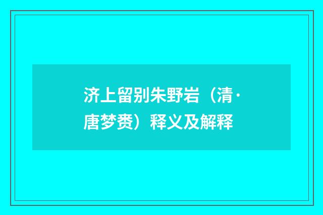 济上留别朱野岩（清·唐梦赉）释义及解释