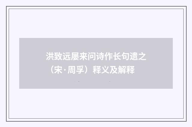 洪致远屡来问诗作长句遗之（宋·周孚）释义及解释